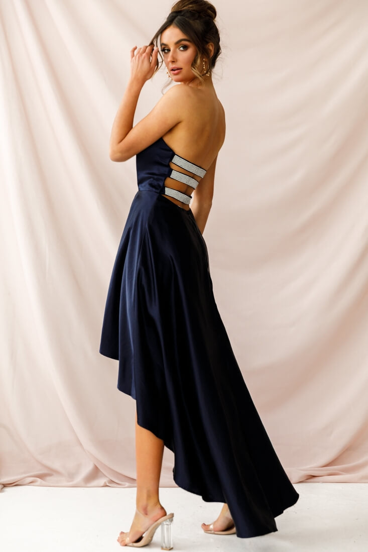 Belle Strapless High-Low Hem Dress Navy by Selfie Leslie
