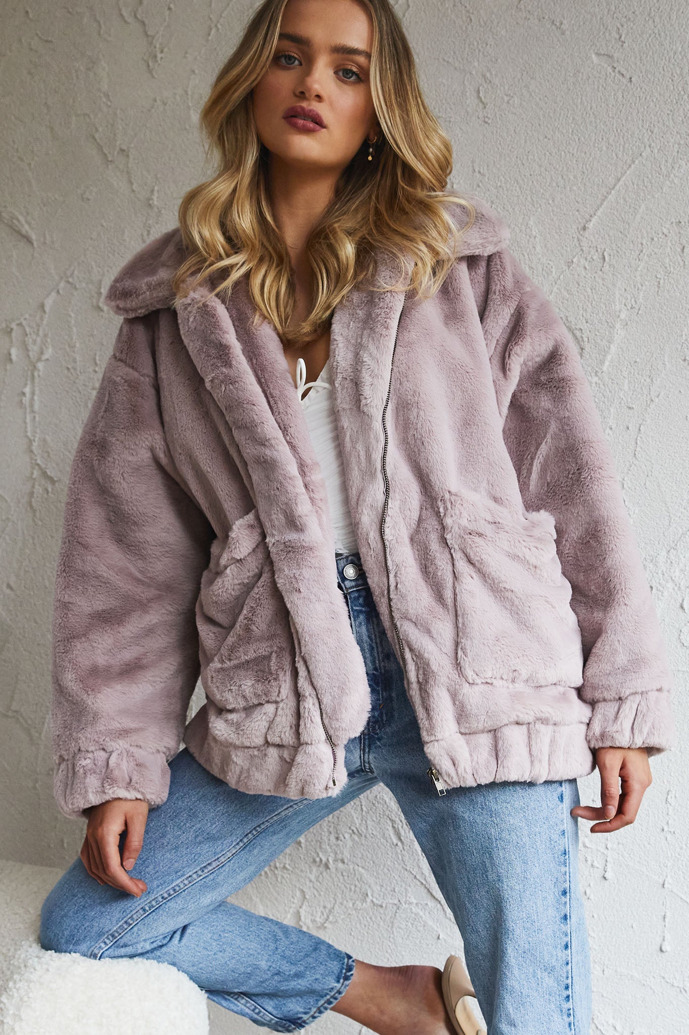 Chamonix Collared Zip Front Jacket Mauve by Selfie Leslie