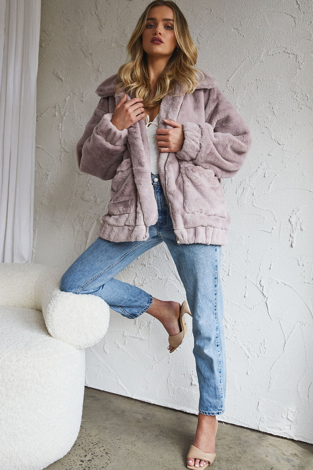 Chamonix Collared Zip Front Jacket Mauve by Selfie Leslie