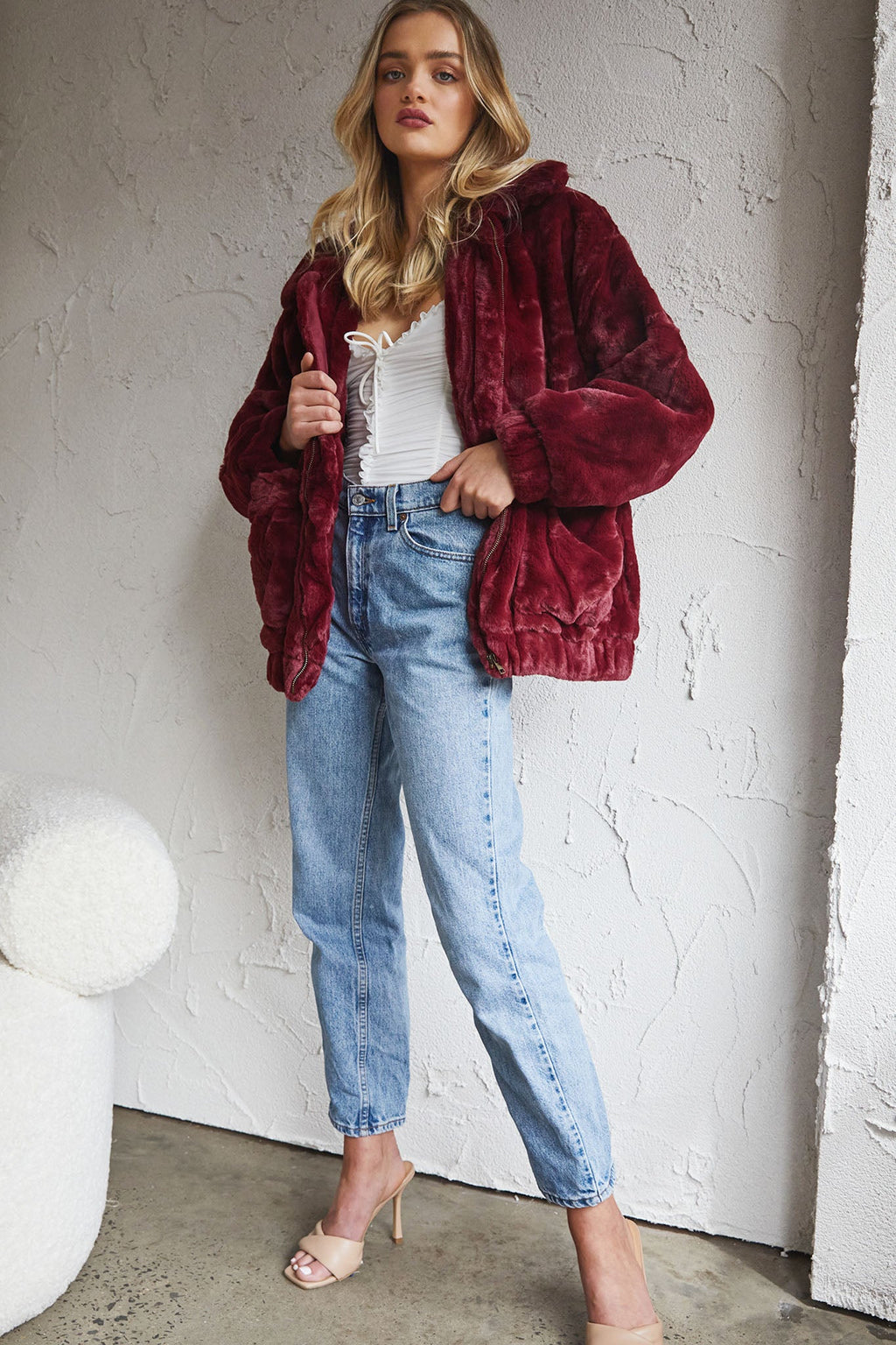 Chamonix Collared Zip Front Jacket Wine by Selfie Leslie