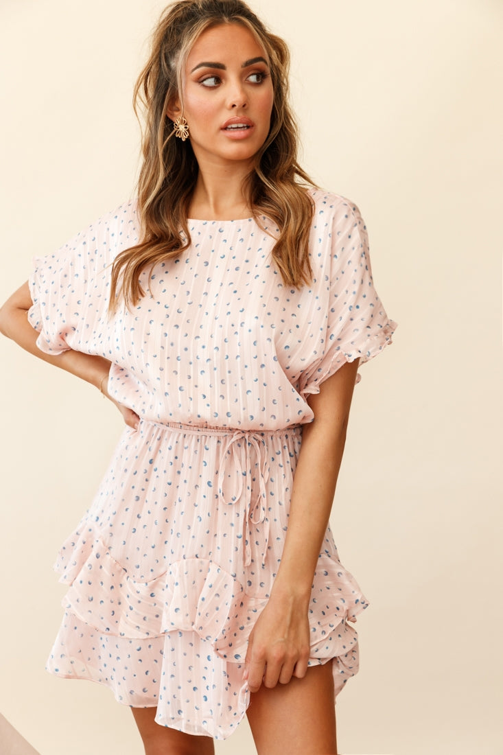Mollina Frill Sleeve Layered Hem Dress Spot Print Blush by Selfie Leslie