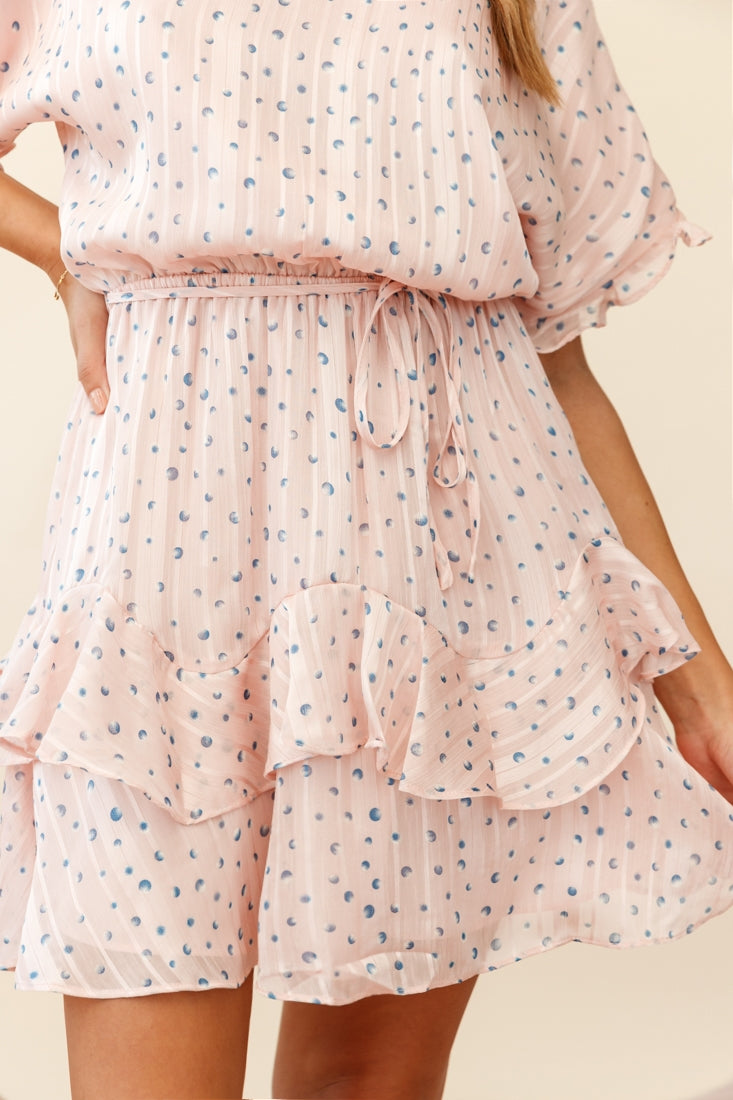 Mollina Frill Sleeve Layered Hem Dress Spot Print Blush by Selfie Leslie
