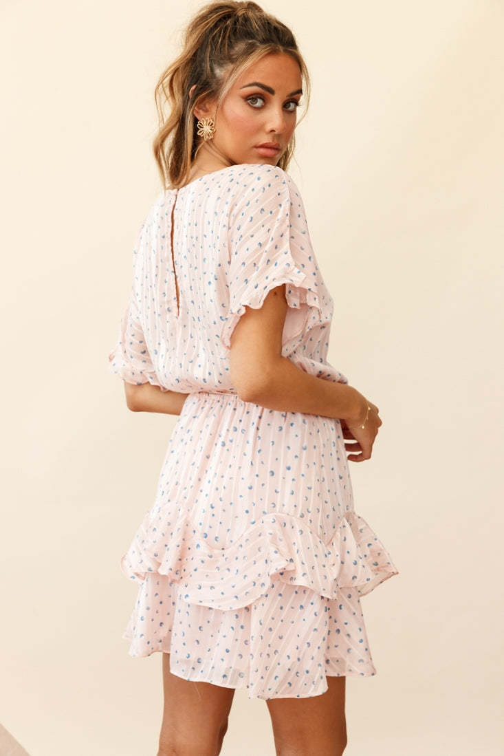 Mollina Frill Sleeve Layered Hem Dress Spot Print Blush by Selfie Leslie