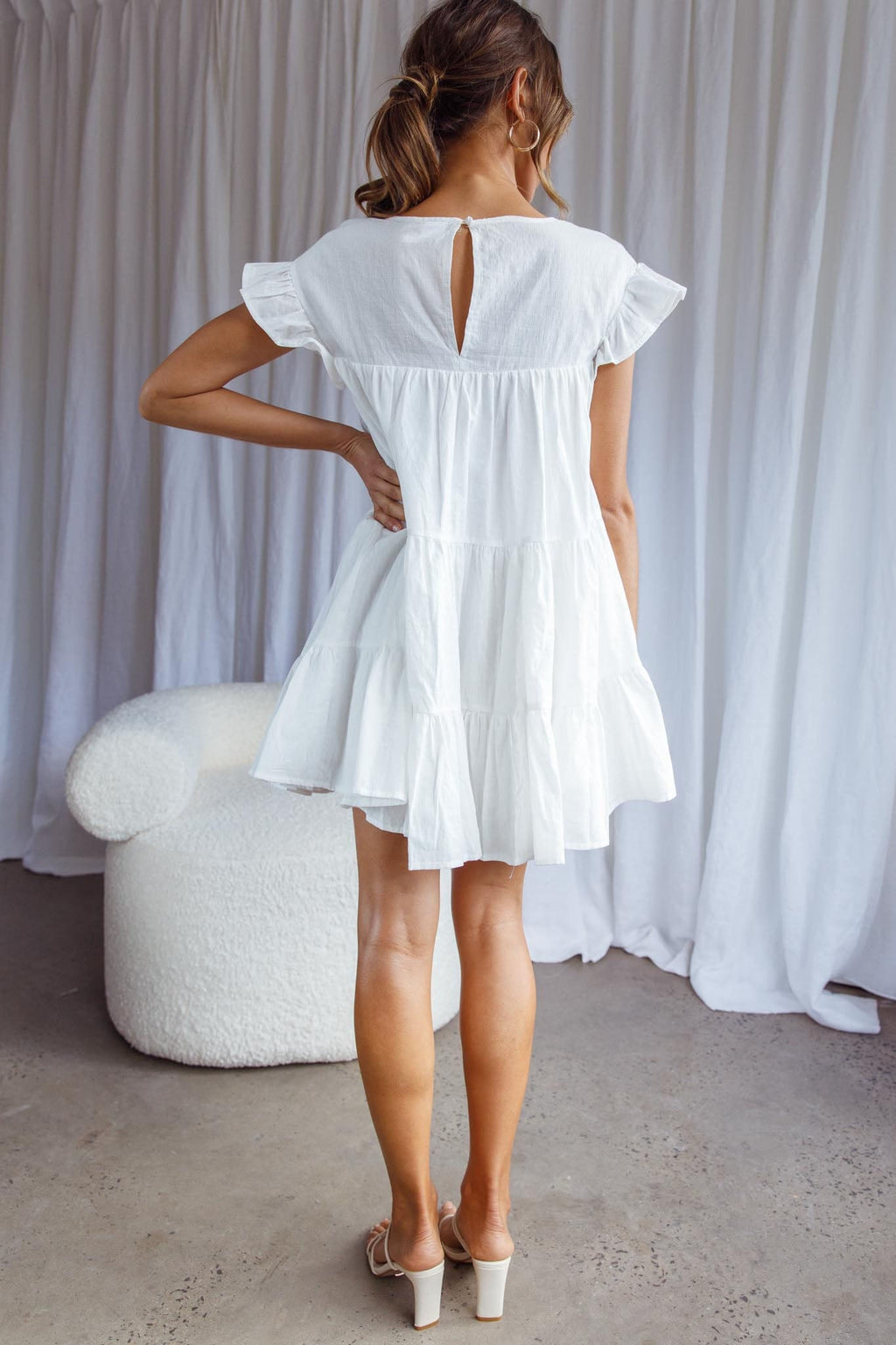 Hyacinth Ruffle Sleeve Smock Dress White by Selfie Leslie