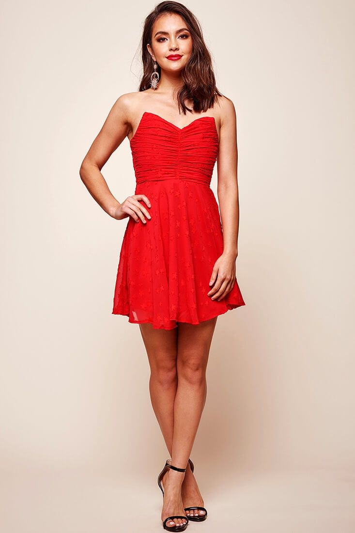 Tinseltown Ruched Party Dress Red by Selfie Leslie