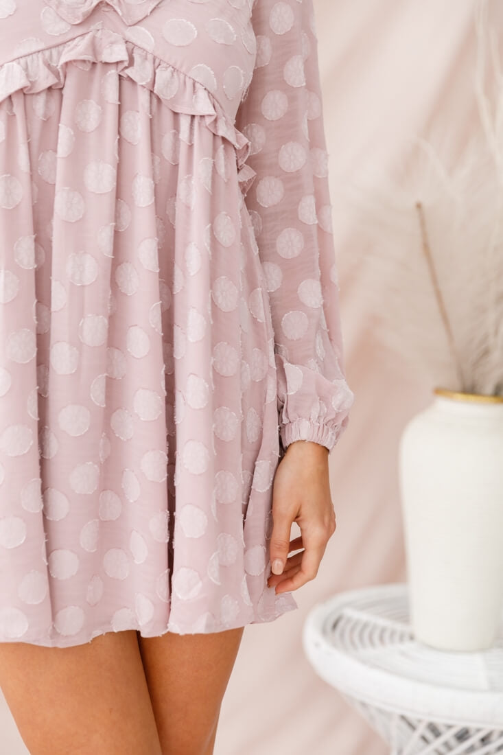 Cutie Pie Long Sleeve Babydoll Dress Mauve by Selfie Leslie
