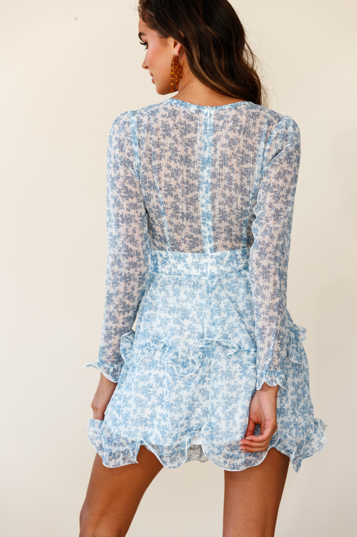 Greta Tiered Ruffle Chiffon Dress Blue by Selfie Leslie