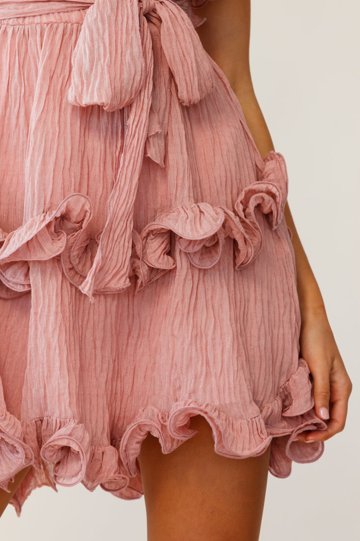 Greta Sleeveless Tiered Ruffle Chiffon Dress Rose by Selfie Leslie