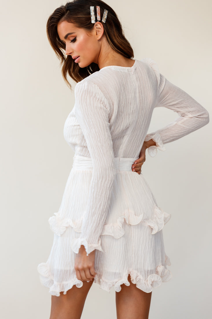 Greta Tiered Ruffle Chiffon Dress Beige by Selfie Leslie