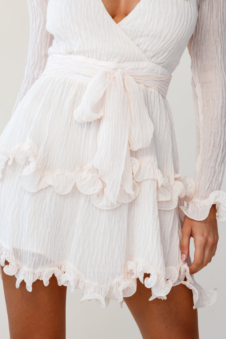 Greta Tiered Ruffle Chiffon Dress Beige by Selfie Leslie