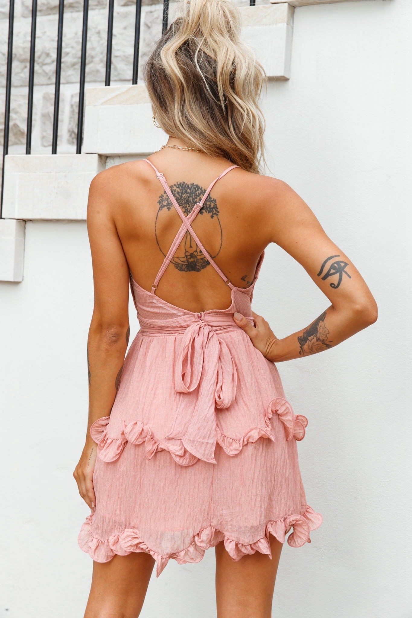 Greta Cami Strap Frill Chiffon Dress Rose by Selfie Leslie