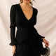 Greta Tiered Ruffle Chiffon Long Sleeve Dress Black