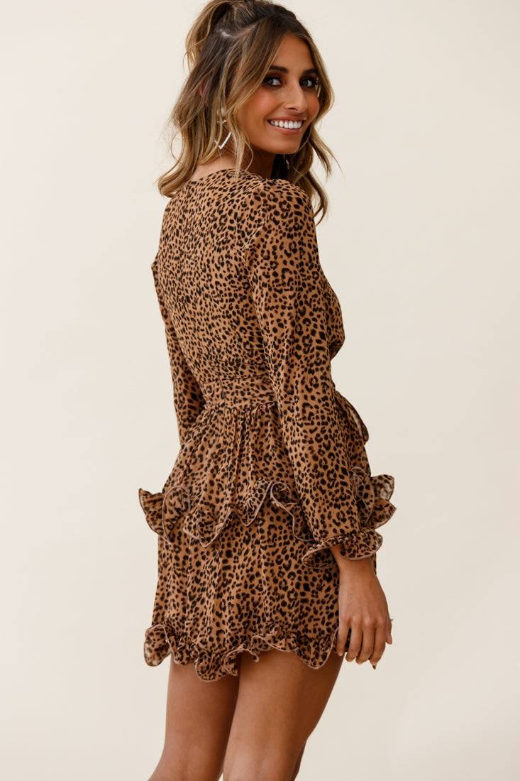 Greta Tiered Ruffle Chiffon Dress Animal Print Brown by Selfie Leslie