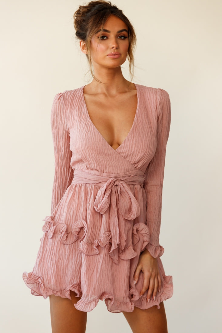 Greta Tiered Ruffle Chiffon Dress Rose by Selfie Leslie