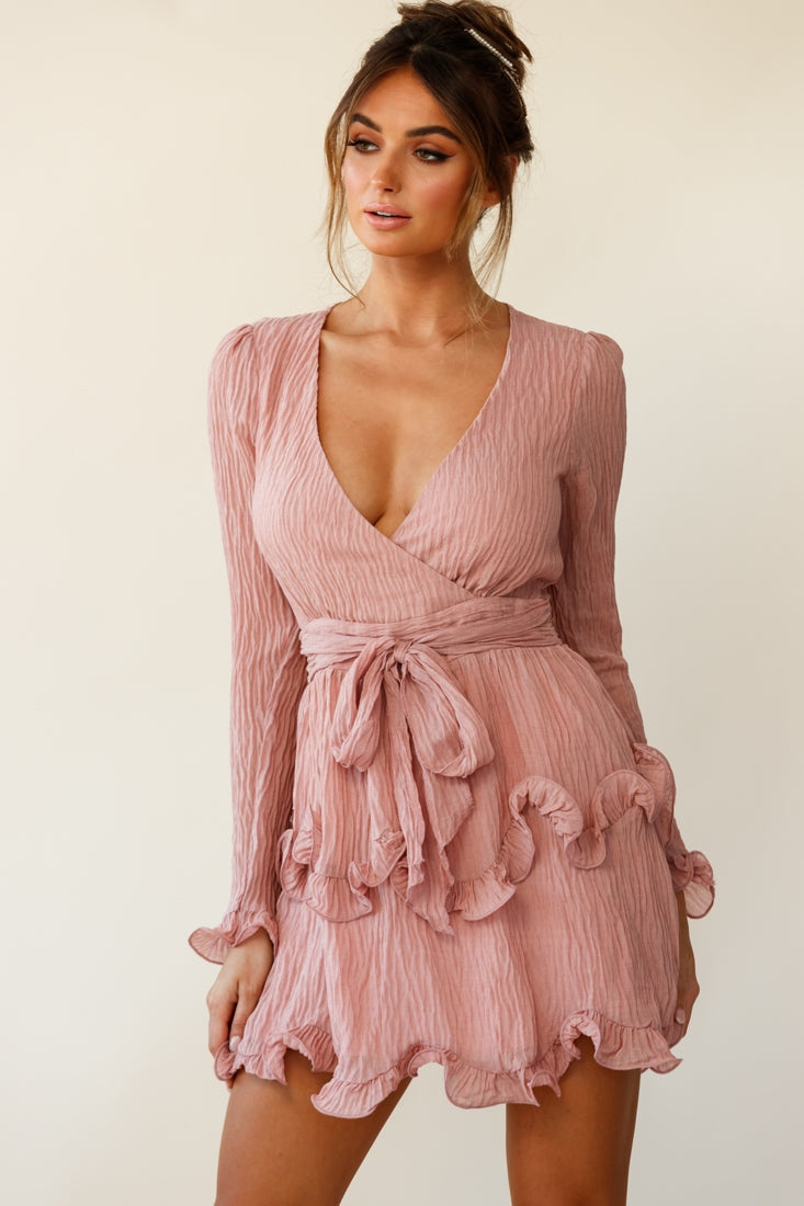 Greta Tiered Ruffle Chiffon Dress Rose by Selfie Leslie