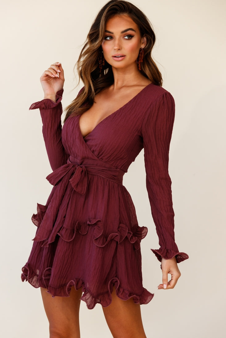Greta Tiered Ruffle Chiffon Dress Wine by Selfie Leslie