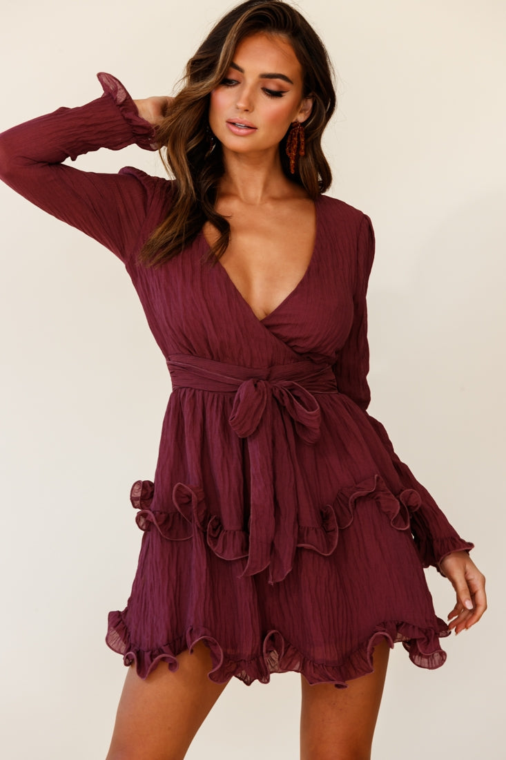 Greta Tiered Ruffle Chiffon Dress Wine by Selfie Leslie