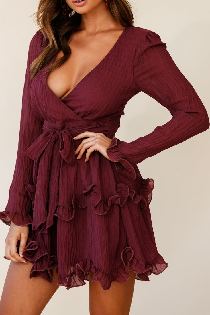 Greta Tiered Ruffle Chiffon Dress Wine by Selfie Leslie