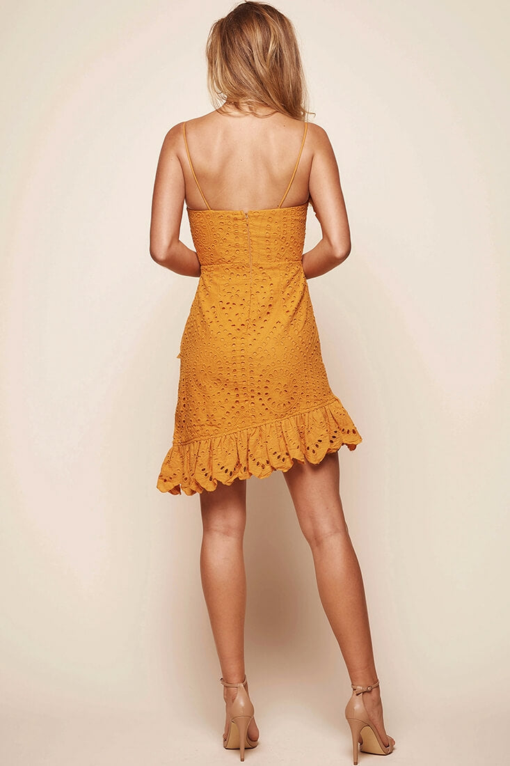 Stevie Zigzag Ruffle Dress Mustard by Selfie Leslie