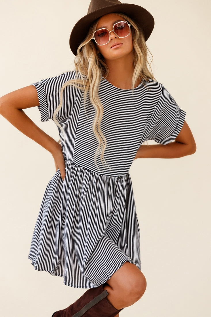 Cannes Striped Day Dress Black by Selfie Leslie