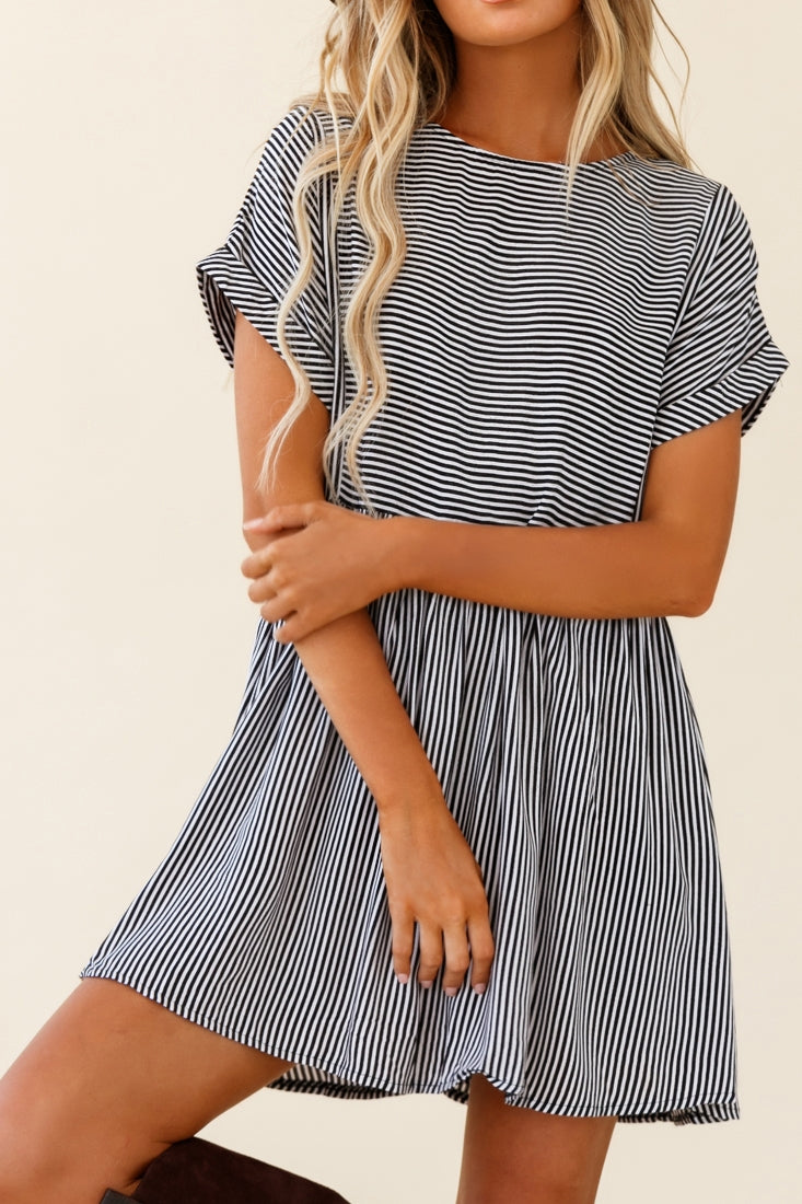 Cannes Striped Day Dress Black by Selfie Leslie