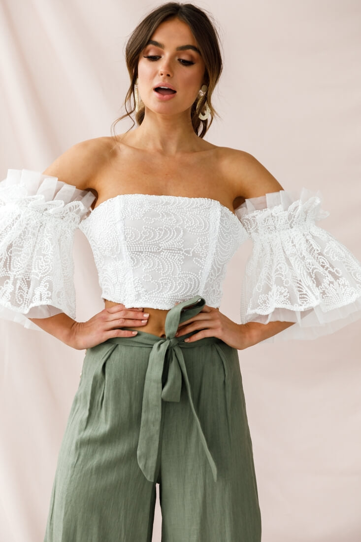 Arna Bell Sleeve Off-Shoulder Top White by Selfie Leslie