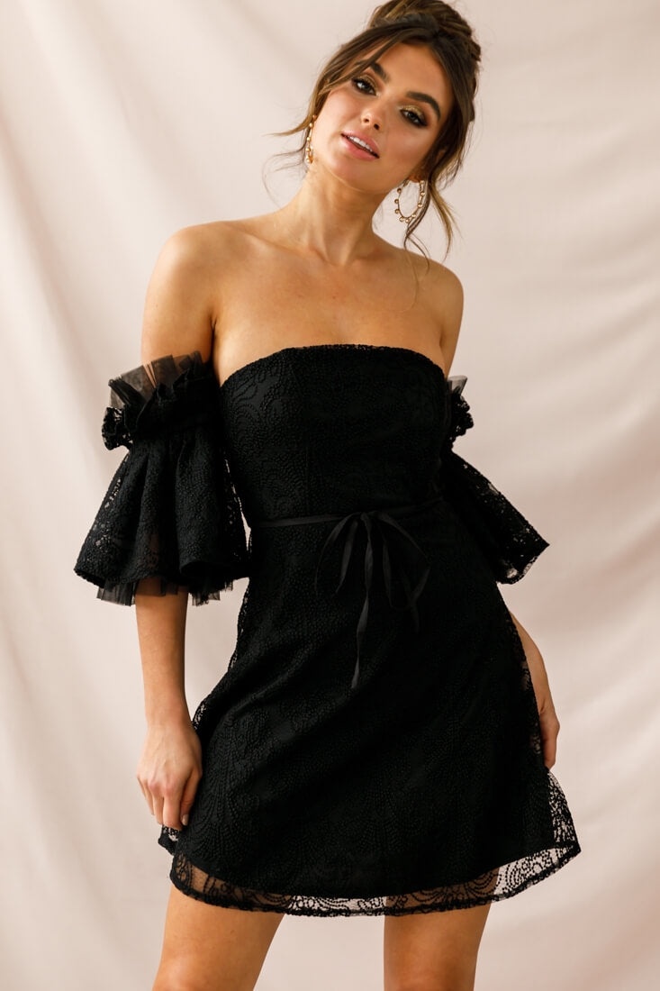 Arna Bell Sleeve Embroidery Dress Black by Selfie Leslie
