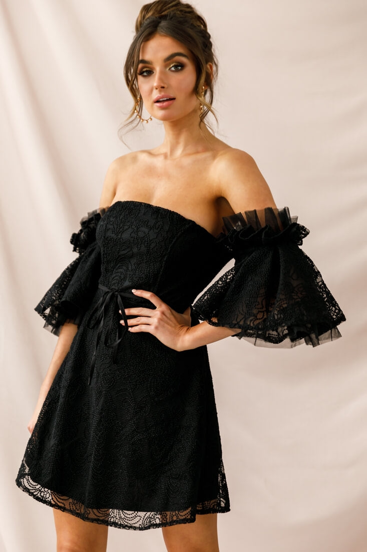 Arna Bell Sleeve Embroidery Dress Black by Selfie Leslie