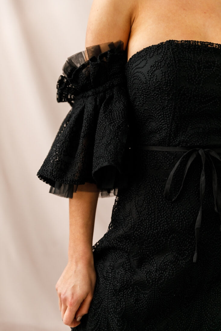 Arna Bell Sleeve Embroidery Dress Black by Selfie Leslie