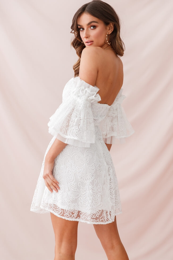 Arna Bell Sleeve Embroidery Dress White by Selfie Leslie