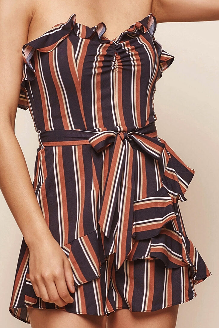 Kourtney Striped Tie Waist Romper Black by Selfie Leslie