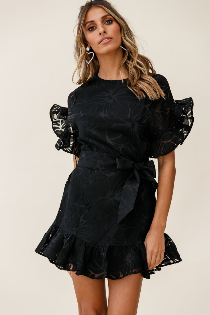 Coolum Ruffle Sleeve Dress Black by Selfie Leslie