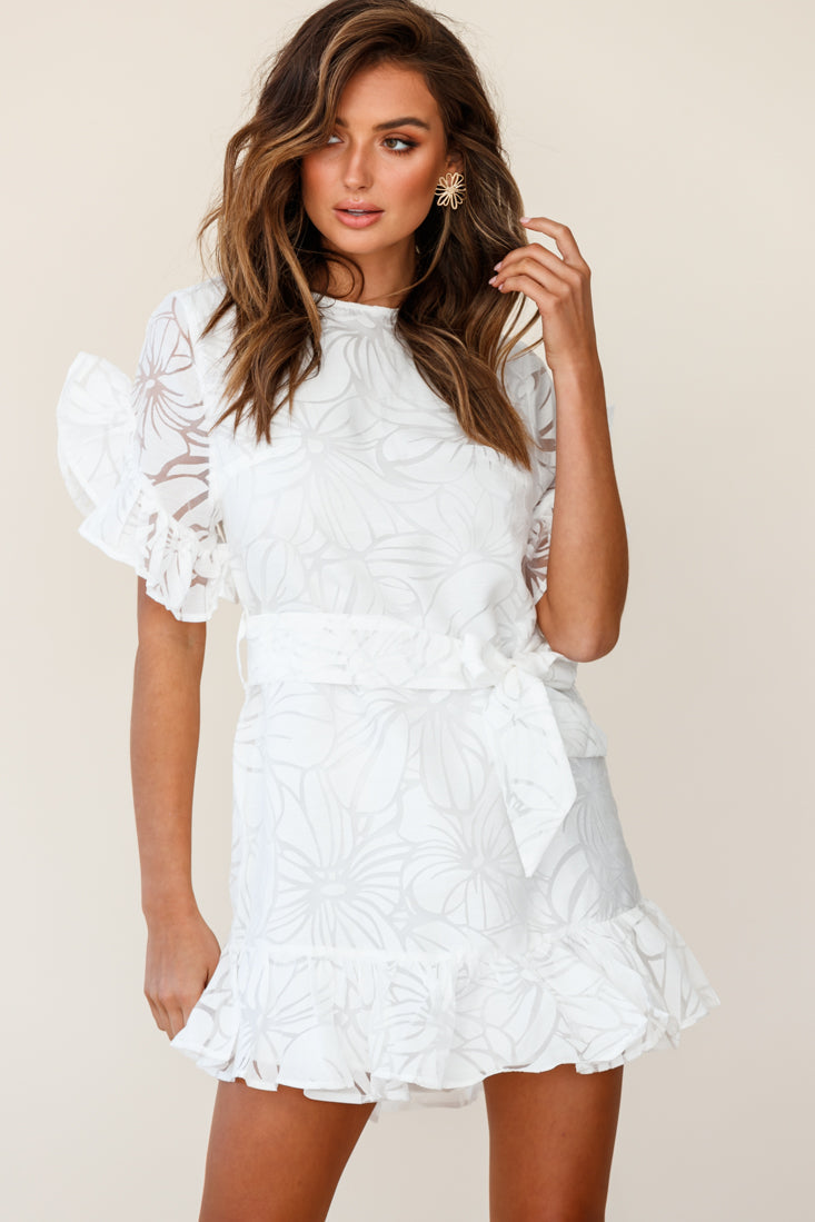 Coolum Ruffle Sleeve Dress White by Selfie Leslie