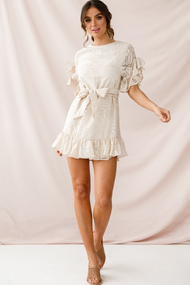 Coolum Ruffle Sleeve Dress Beige by Selfie Leslie