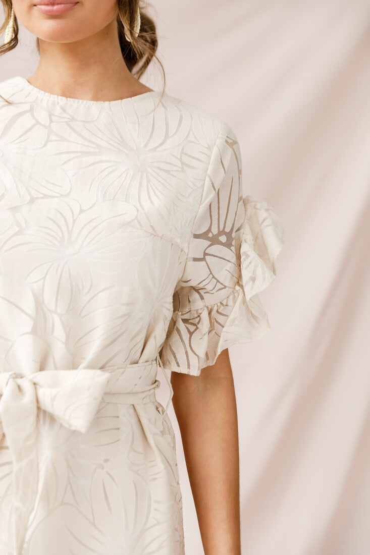 Coolum Ruffle Sleeve Dress Beige by Selfie Leslie