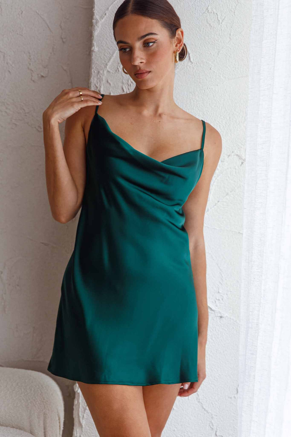 Xanadu Cowl Neck Slip Dress Forest Green by Selfie Leslie