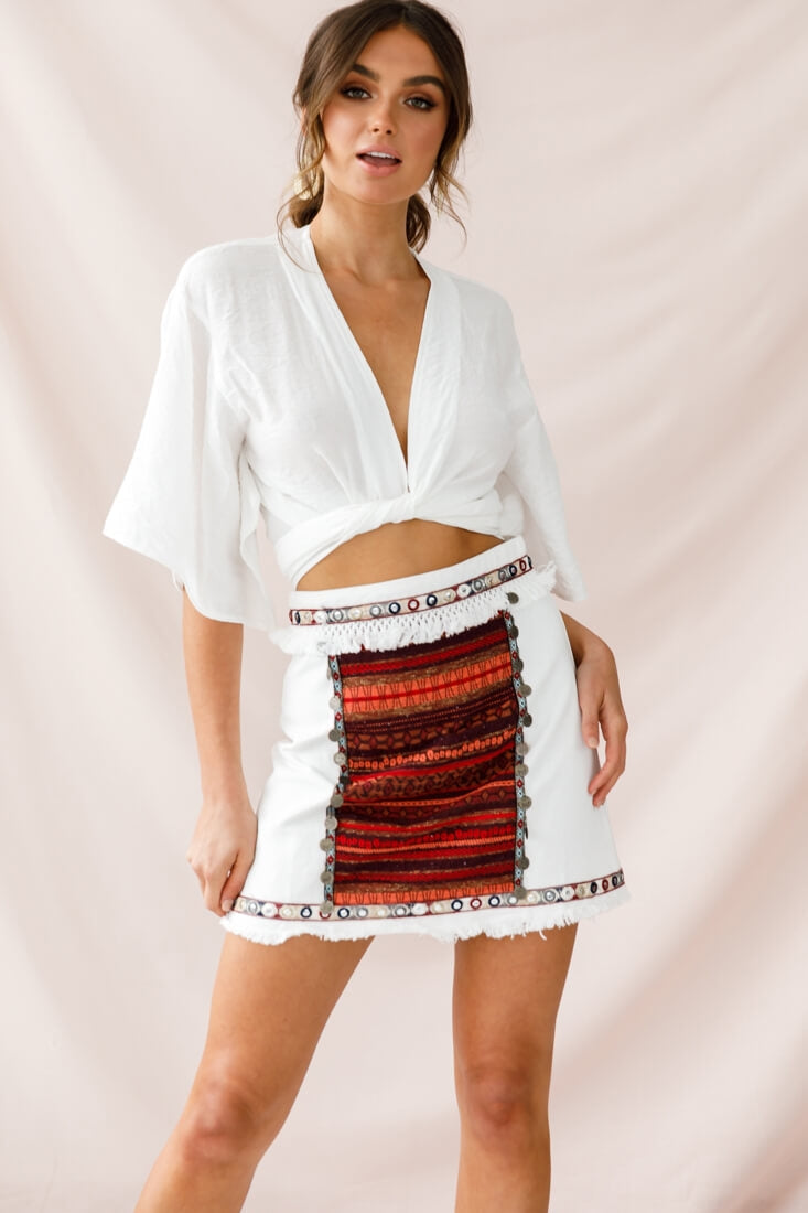 Inca Embellished Skirt White by Selfie Leslie