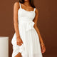 Honey Shirred Frill Midi Dress White