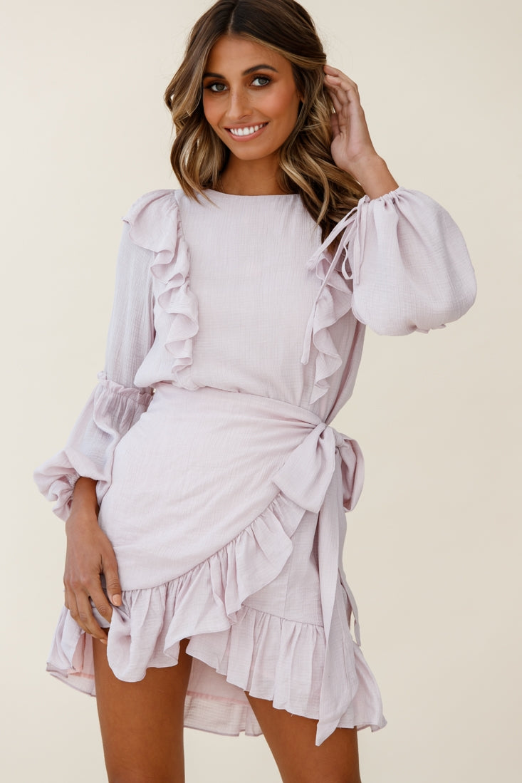 Tila Long Balloon Sleeve Wrap Front Dress Blush by Selfie Leslie