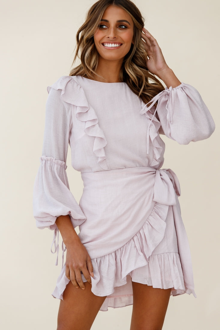 Tila Long Balloon Sleeve Wrap Front Dress Blush by Selfie Leslie