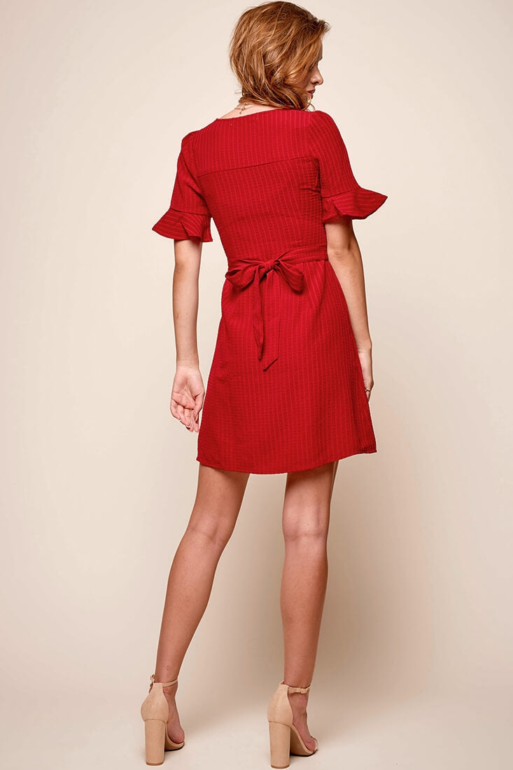 High Tea Button Up Empire Waist Dress Red by Selfie Leslie