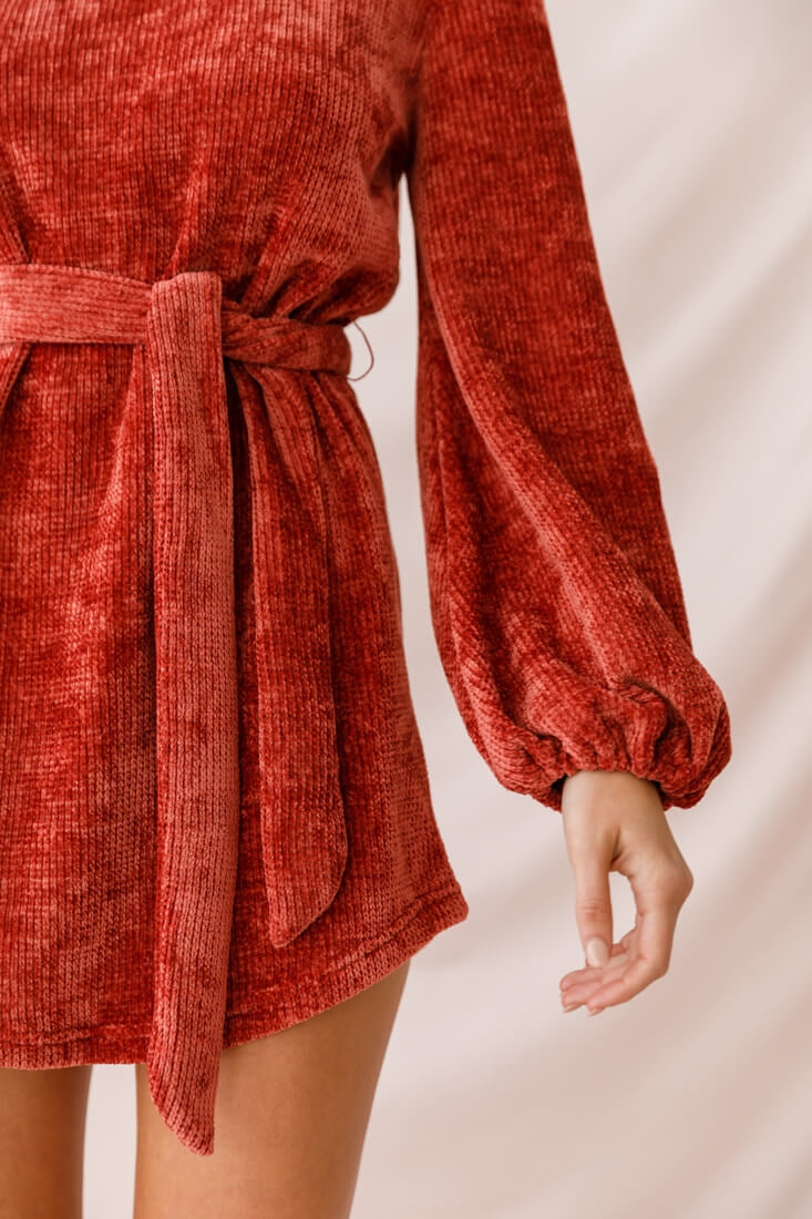 Diva Velvet Yarn Knit Dress Rust by Selfie Leslie