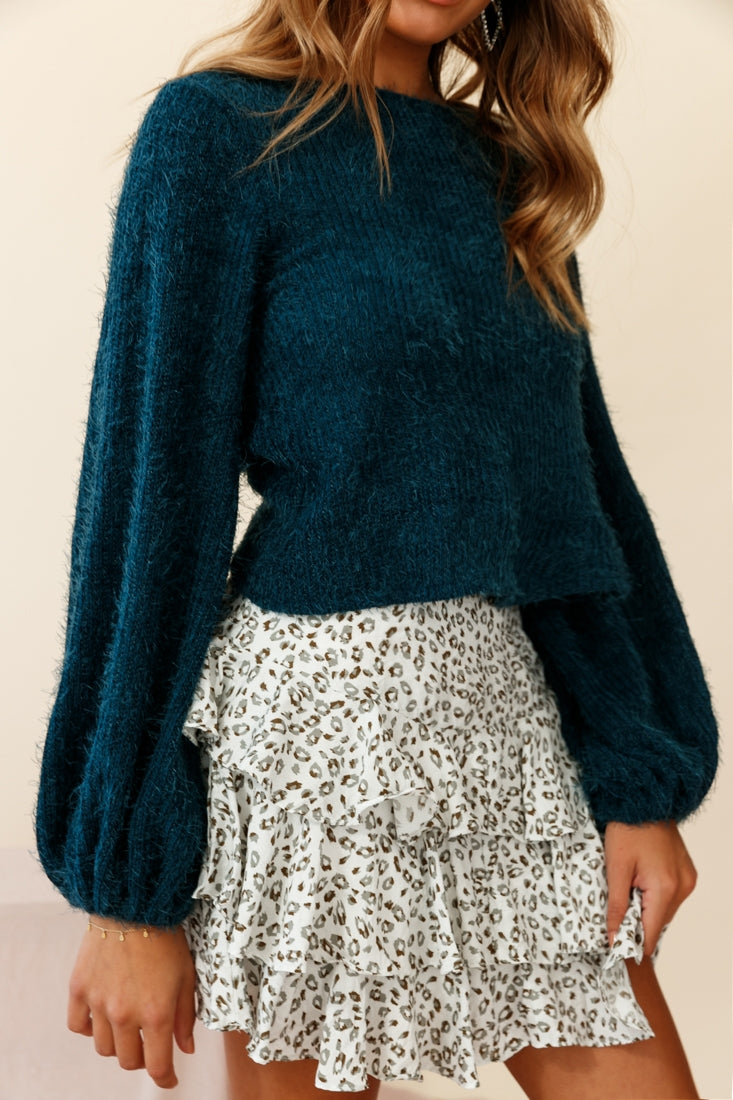 Adore Back-To-Front Twist Knit Crop Top Teal by Selfie Leslie
