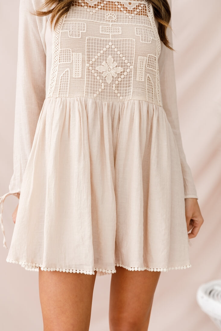 Cassie Embroidered Bust Swing Dress Beige by Selfie Leslie