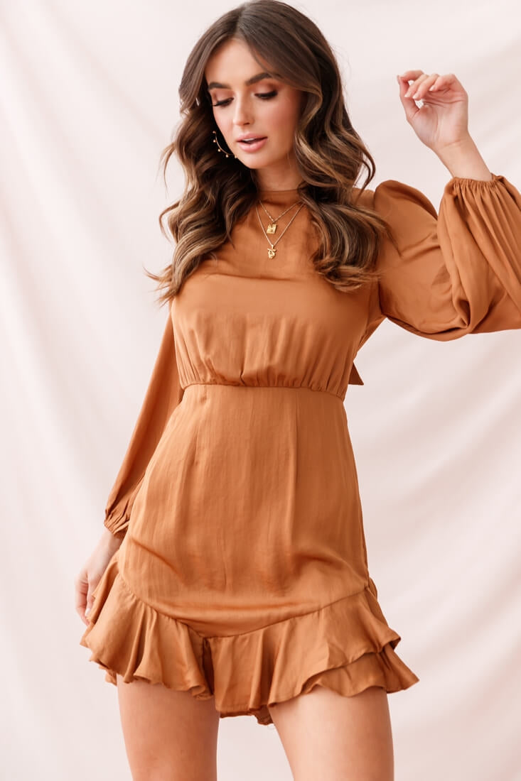 Sydney Double Bow Back Dress Copper by Selfie Leslie