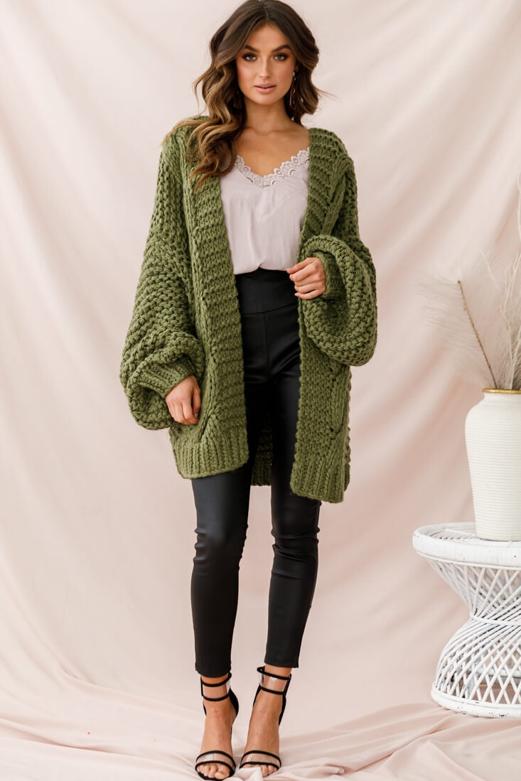 Vermont Oversized Garter Knit Cardigan Olive by Selfie Leslie