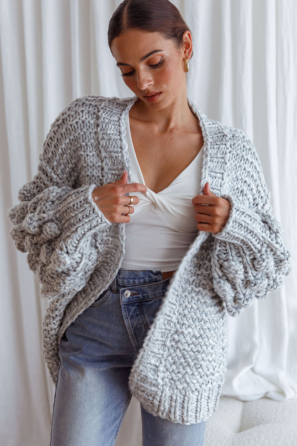 Moscow Chunky Knit Oversized Cardigan Marble by Selfie Leslie