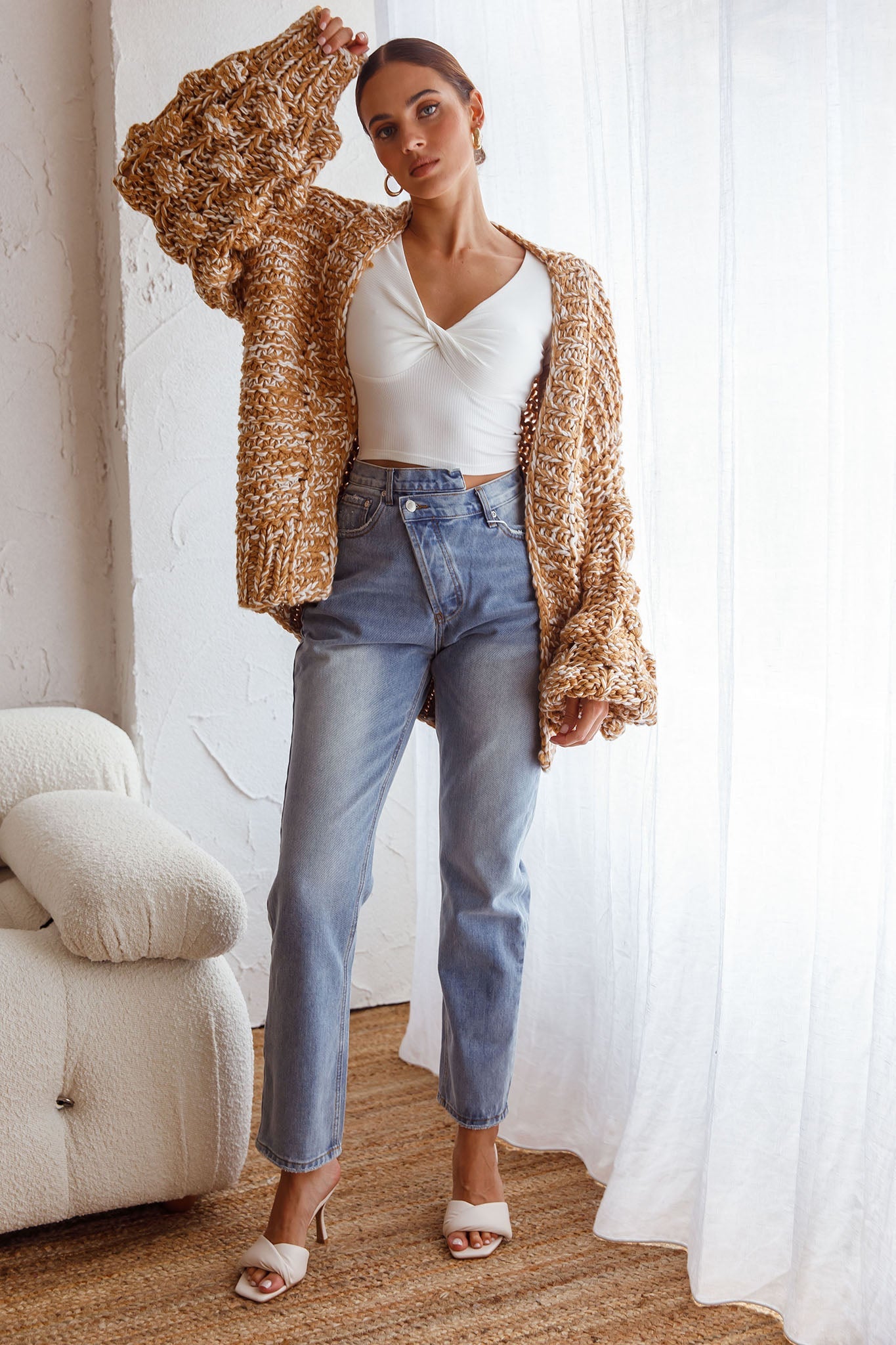 Moscow Chunky Knit Oversized Cardigan Oatmeal by Selfie Leslie