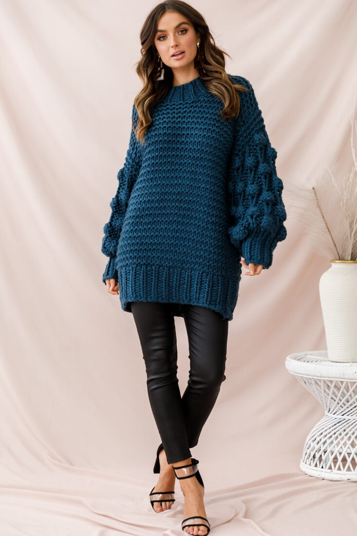 Moscow Chunky Knit Oversized Sweater Teal by Selfie Leslie