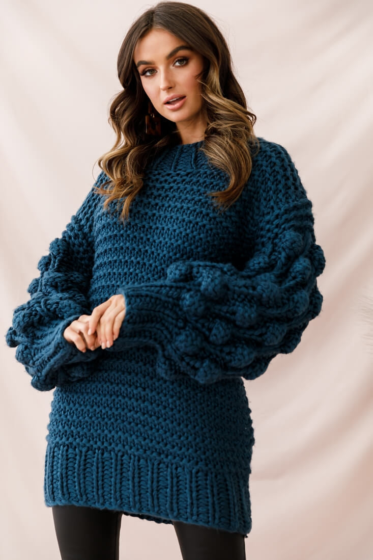 Moscow Chunky Knit Oversized Sweater Teal by Selfie Leslie